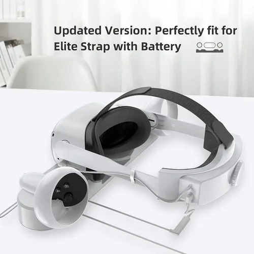 Vista 2 de Smatree Charging Dock Compatible for Oculus Quest 2Meta Quest 2, VR Controller and Headset Charge Simultaneously, Updated Support Elite Strap with
