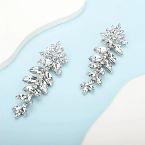 Vista 3 de Kercisbeauty Pendientes de araña de novia de boda, diamantes de imitación de champán, aretes largos de cristal delicado dorado, joyería para mujeres