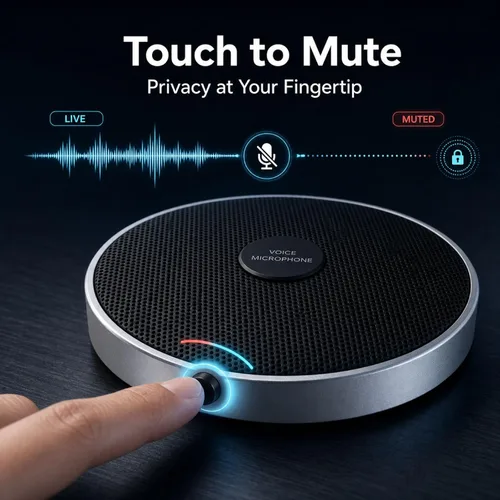 Vista 3 de Micrófono de computadora de 360° para escritorio, micrófono de PC de conferencia USB, tecnología de cancelación de ruido, grabación, Skype, clase