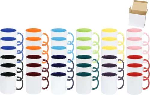 Vista 12 de Taza de café de cerámica de 11.0 onzas para sublimación, embalada en caja blanca 12 colores mezclados