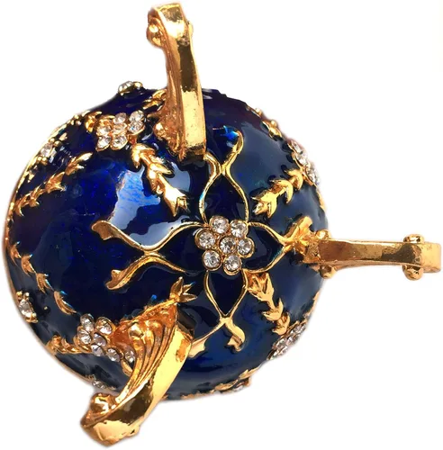 Vista 4 de Apropos Huevo Faberge de estilo vintage pintado a mano con esmalte rico y brillantes diamantes de imitación caja de joyería (azul)
