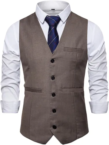 Vista 6 de Chaleco de vestir con cuello en V para hombre, con botones Café