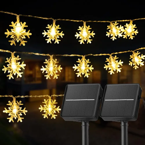 Vista 11 de Tira de luces con diseño de copo de nieve, con 50 ledes, 24.6pies, impermeable, para exteriores, con 8 modos de iluminación para bodas, fiestas