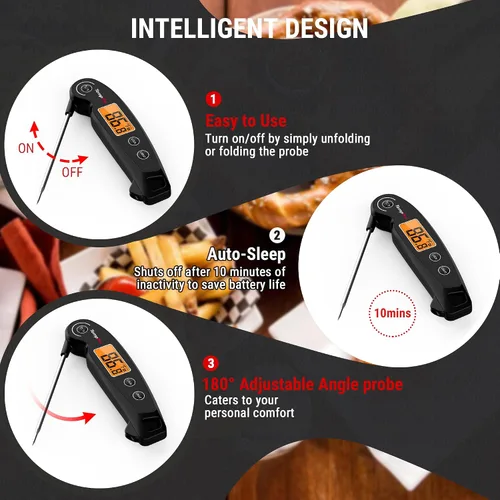 Vista 3 de ThermoPro TP605 Termómetro Digital de Lectura Instantánea para Carne para Cocinar, Termómetro de Alimentos Impermeable con Retroiluminación