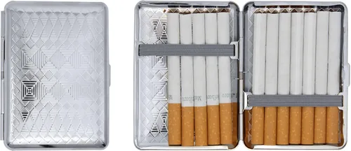 Vista 17 de Juego de 2 cajas de cigarrillos compactas chapadas en metal tamaño King con bandas elásticas (oro ovalado)