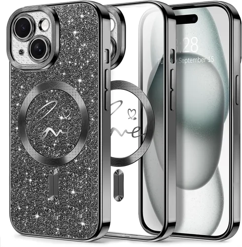 Vista 179 de Hython Funda para iPhone Air con purpurina, compatible con MagSafe Love Heart fundas magnéticas transparentes para teléfono para mujeres y niñas