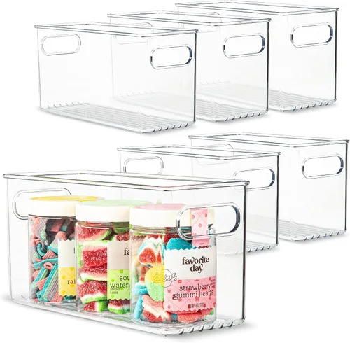 Vista 10 de Contenedor de plástico transparente para almacenamiento de alimentos con asas para organizar cocina, despensa, refrigerador, congelador, despensa