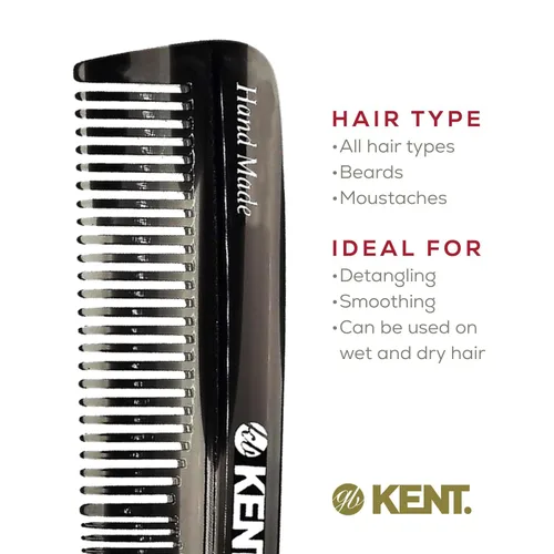 Vista 6 de Kent R7T - Peine de bolsillo para cabello de doble diente, pequeño peine de dientes finos/anchos para cabello, barba y bigote, peine de aseo grueso