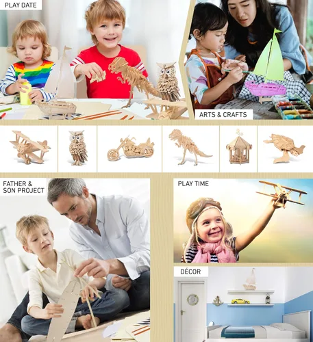 Vista 5 de Puzzled Rompecabezas de madera 3D de velero - Kit de construcción de bricolaje rompecabezas de barco de madera para niños y adultos, pintura