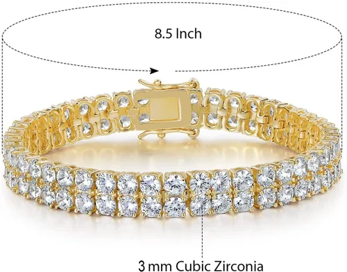 Vista 2 de Gemsme Pulseras de tenis para mujeres y hombres, chapado en oro amarillo de 18 quilates, oro blanco, 2 filas 4.0, circonita cúbica redonda, pulsera
