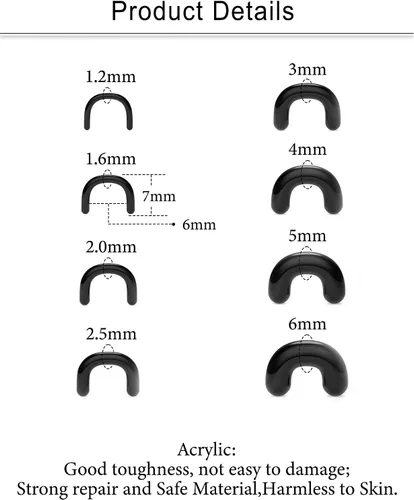 Vista 2 de Cisyozi 16G, 14G, 12G, 10G, 8G, 6G, 4G, 2G, kit de estiramiento de plástico negro transparente, hipoalergénico, en forma de U, anillos de tabique