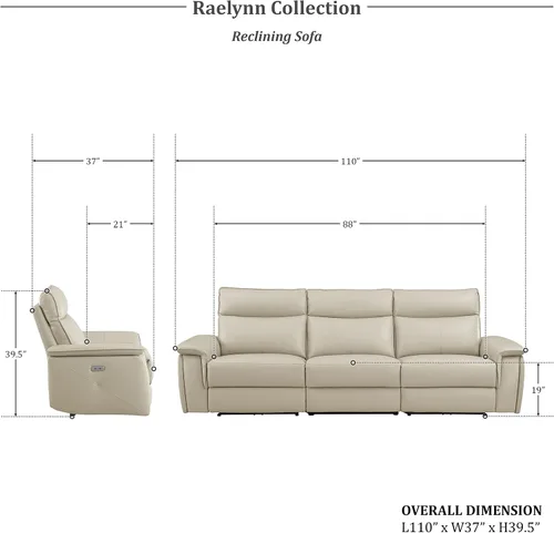 Vista 2 de Lexicon Raelynn Power - Sofá reclinable doble, color gris pardo gris topo