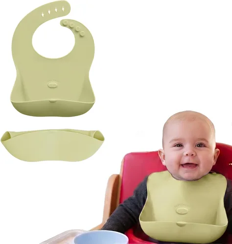 Vista 19 de Abiie Ruby Wrapp - Baberos de silicona para bebés con bolsillo frontal, babero impermeable, resistente a las manchas, baberos de silicona para niños