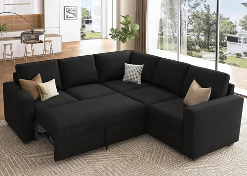 Vista 13 de HONBAY Sofá Seccional Cama con Cama Extraíble, Sofá en Forma de U con Almacenamiento, Sofás Seccionales Modulares para Sala de Estar, Gris Oscuro