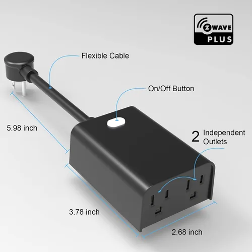 Vista 2 de Zwave - Paquete de 2 enchufes inteligentes para exteriores, enchufe Zwave serie 700 con dos tomas, salida inteligente Z-Wave impermeable, requiere