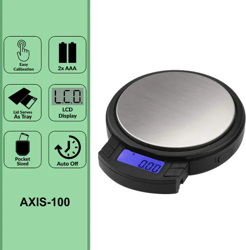 Vista 3 de American Weigh Scales AXIS-100 Báscula digital de bolsillo, acero inoxidable, pantalla LCD retroiluminada, luz USB, 3.53 oz x 0.00 oz