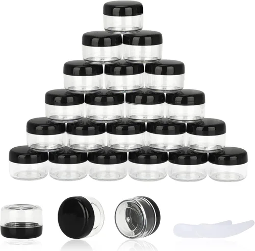 Vista 24 de 50 unidades de 5 gramos de envases de muestra, tarros vacíos de 5 ml con tapas, pequeños envases cosméticos, tarros de muestra mini con 4 cucharas