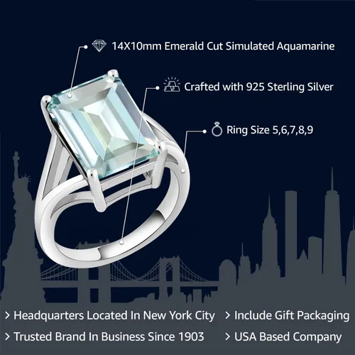 Vista 26 de Gem Stone King Anillo de compromiso solitario con piedra preciosa de corte esmeralda de 0.551 x 0.394 in para mujer, plata de ley 925, anillo