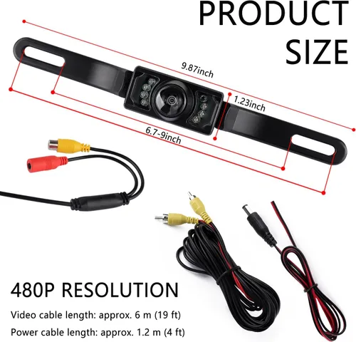Vista 2 de Cámara de respaldo HD para automóvil con cámara de matrícula de visión nocturna de 8 LED, gran angular de 170°, cámara de visión trasera impermeable