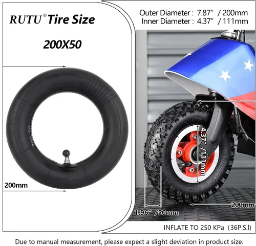 Vista 2 de Tubo interior y neumático 200x50, tubo de neumático de scooter 8x2 Repuesto para scooters eléctricos Razor E100, E150, E200, Dune Buggy, alto