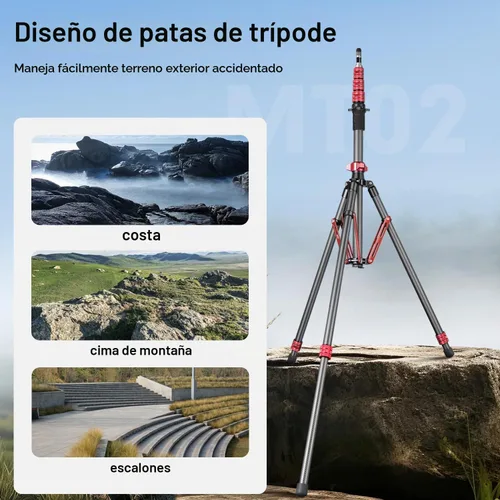 Vista 2 de FreeSea Soporte de luz de fibra de carbono MT-02C, trípode ajustable