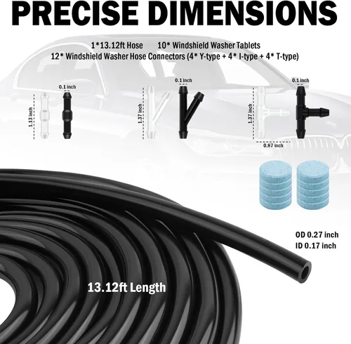 Vista 2 de Kit de manguera de limpiaparabrisas de 13.12 pies, kit de reparación de manguera de fluido flexible con 12 conectores y tabletas de líquido