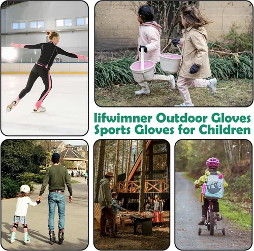 Vista 6 de Guantes de ciclismo de invierno para niños y niñas, guantes de ciclismo para pantalla táctil, impermeables, térmicos, guantes deportivos para niños