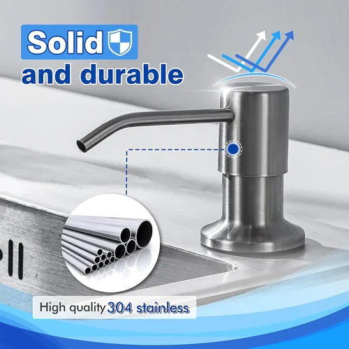Vista 5 de Dispensador de jabón integrado para fregadero de cocina WEWE, acero inoxidable de níquel cepillado en dispensador de jabón de mostrador, recarga