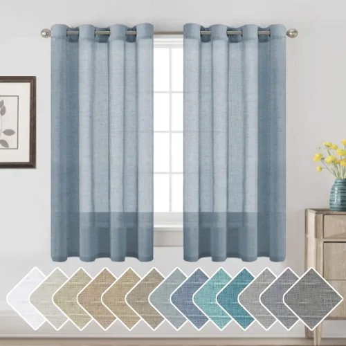 Vista 136 de H.VERSAILTEX Cortinas de lino de mezcla natural para sala de estar/cortinas de lino semitransparentes reductoras de luz de 54 pulgadas de largo