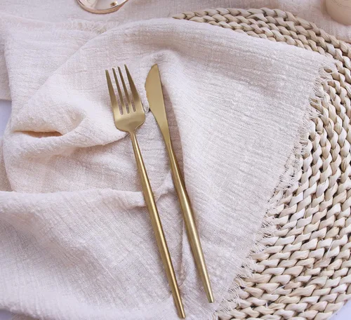 Vista 7 de Servilletas de tela con juego de 6 servilletas de gasa con flecos, 100% algodón natural suave, servilletas lavables, ideales para bodas