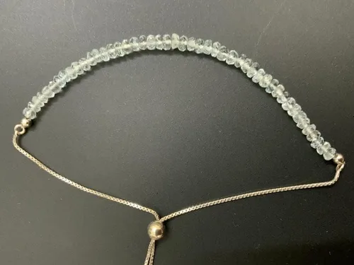 Vista 3 de Pulsera deslizante de plata esterlina graduada de aguamarina natural de 12 quilates, 10 pulgadas, Rondelles facetadas de aguamarina, piedra natal