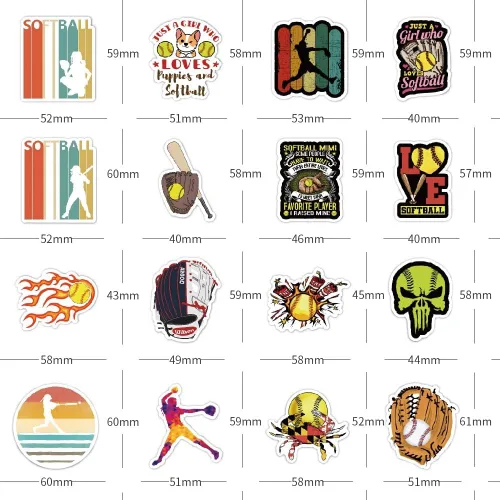 Vista 2 de 100 calcomanías de sóftbol, lindas calcomanías de vinilo motivacional impermeables para botellas de agua, cascos, equipaje, incentivos de enseñanza