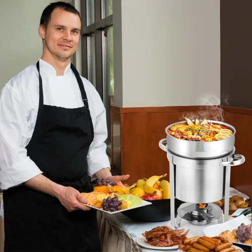 Vista 8 de Calentador de sopa redondo de acero inoxidable de 7 cuartos de galón, paquete de 2 Soup Chafer, Include Pot Lid & Fuel Holder, Commercial Soup Pot