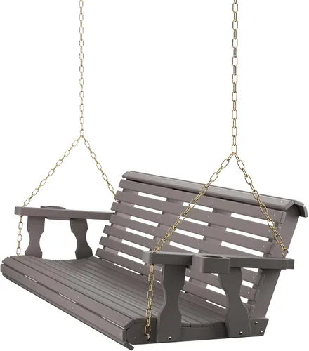 Vista 23 de Columpio Amish resistente para terraza (800 lb) con cadenas para colgar y posavasos Tinte negro semisólido