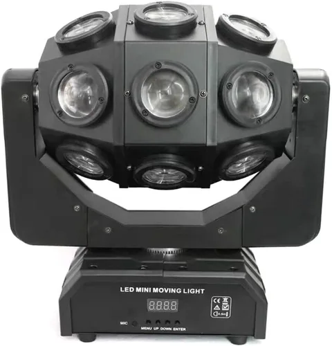Vista 10 de Luz LED de cabeza móvil de 150 W, 4 en 1, RGBW, 12 luces LED de escenario giratorias, DMX512, activadas por sonido, luces de haz de DJ, luz