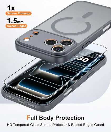Vista 443 de FNTCASE Funda para iPhone 17 Pro: Fundas delgadas translúcidas de color azul claro compatibles con MagSafe, protección completa de la cámara