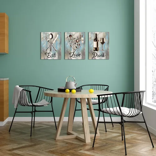 Vista 5 de LyerArtork Imágenes de cocina para el hogar, arte de pared, utensilios vintage, impresiones en lienzo, pinturas de letrero de "Eat Love Drink