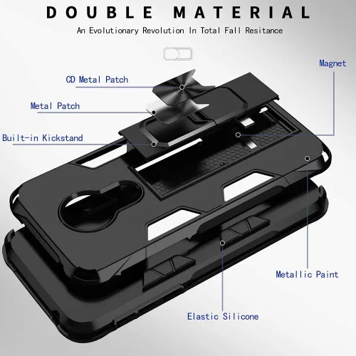 Vista 5 de Funda para Moto G7 Power de grado militar, funda con soporte para funda de soporte, funda resistente a prueba de golpes, funda protectora
