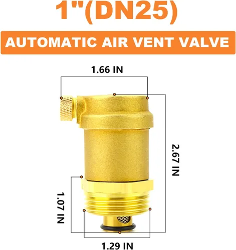 Vista 2 de GASHER Válvula automática de ventilación de aire, válvula de liberación de aire DN15 de 1 pulgada, válvula de purga de aire de latón