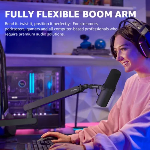 Vista 3 de IXTECH Brazo de Micrófono para Escritorio, Brazo de Micrófono Giratorio de 360° de Bajo Perfil, Brazo de Micrófono Ajustable con Columna Desmontable