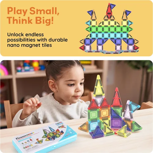 Vista 7 de PicassoTiles Juego de 30 piezas de azulejos magnéticos, juego compacto de construcción de mini imán de viaje con estuche de almacenamiento
