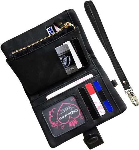 Vista 3 de AOXONEL Women's Small Bifold Leather wallet Rfid blocking Ladies Wristlet with Card holder id window Coin Purse