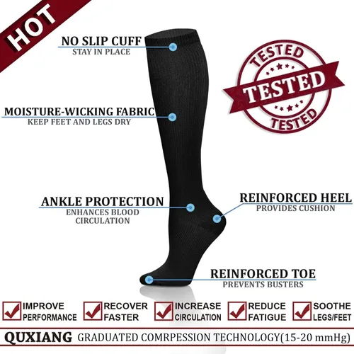 Vista 4 de QUXIANG 3 pares de calcetines de compresión para mujeres y hombres, circulación sanguínea, lo mejor para correr, ciclismo atlético, 15-20 mmHg
