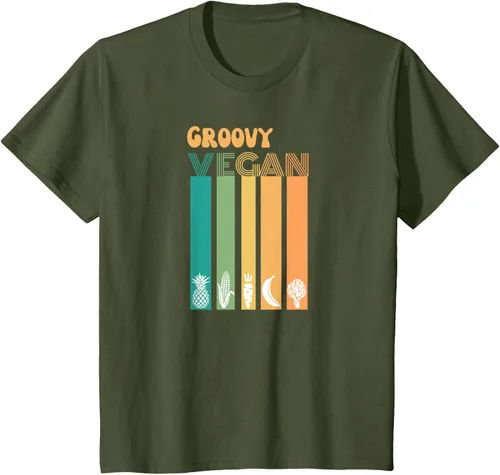 Vista 14 de Groovy Vegan Retro Vintage Cool Veggies 70 80 Flower Power Camiseta, Negro