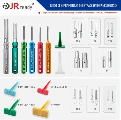 Vista 3 de JRready ST5257-PRO Kit de Herramientas de Conector Deutsch para Contactos Sólidos/Estampados 4#8#16#12#20# 6-22 AWG, con Herramienta de Extracción