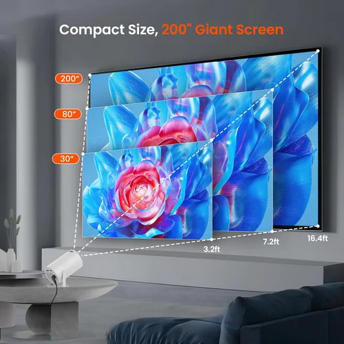 Vista 8 de Mini proyector con WiFi y Bluetooth, proyector de películas portátil con rotación de 180°, compatible con HD de 1080P, Keystone vertical automático