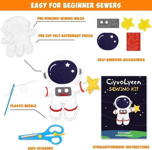 Vista 4 de CiyvoLyeen Kit de costura espacial para niños, sistema solar, actividades de bricolaje para niños, suministros de manualidades de fieltro para 7, 8