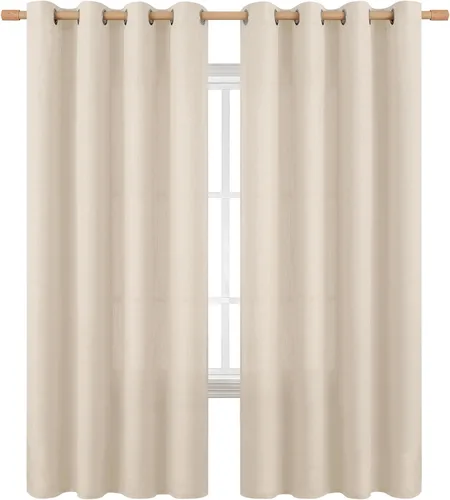 Vista 127 de BGment Cortinas de Lino Beige de 63 Pulgadas de Largo 2 Paneles - Tratamientos para Ventanas con Textura de Arpillera Filtrantes de Luz Cortinas