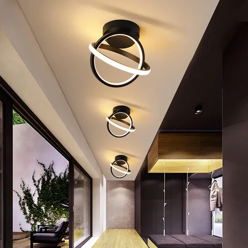 Vista 8 de CANEOE Lámparas de techo LED modernas, lámparas de pasillo redondas creativas de 30W con acabado cromado, lámpara de 6000K cerca del techo
