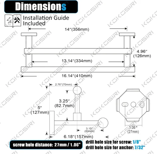 Vista 2 de Toallero de mano KOKOSIRI de 16 pulgadas, toallero de baño para estante de gabinete de baño, barras de toallas, acero inoxidable cepillado dorado
